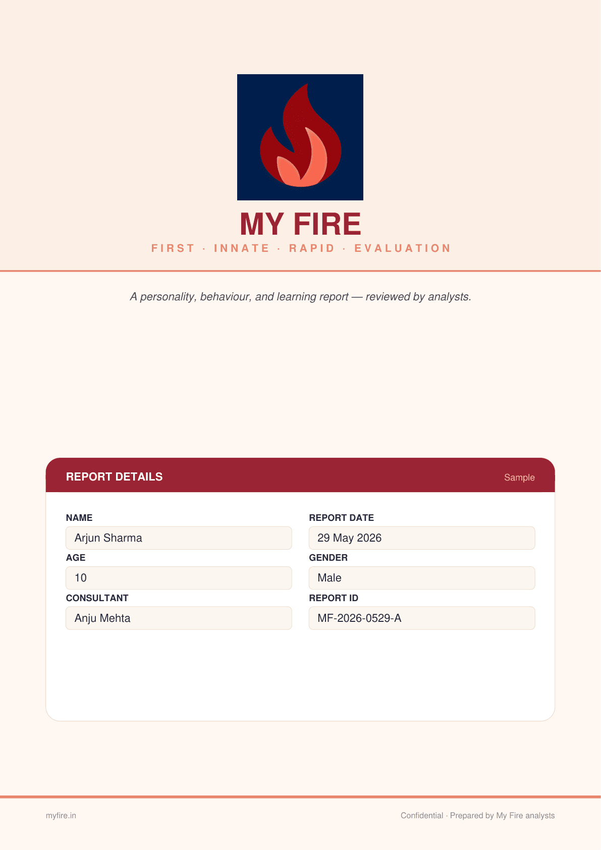 Sample MyFire report, page 1 of 5