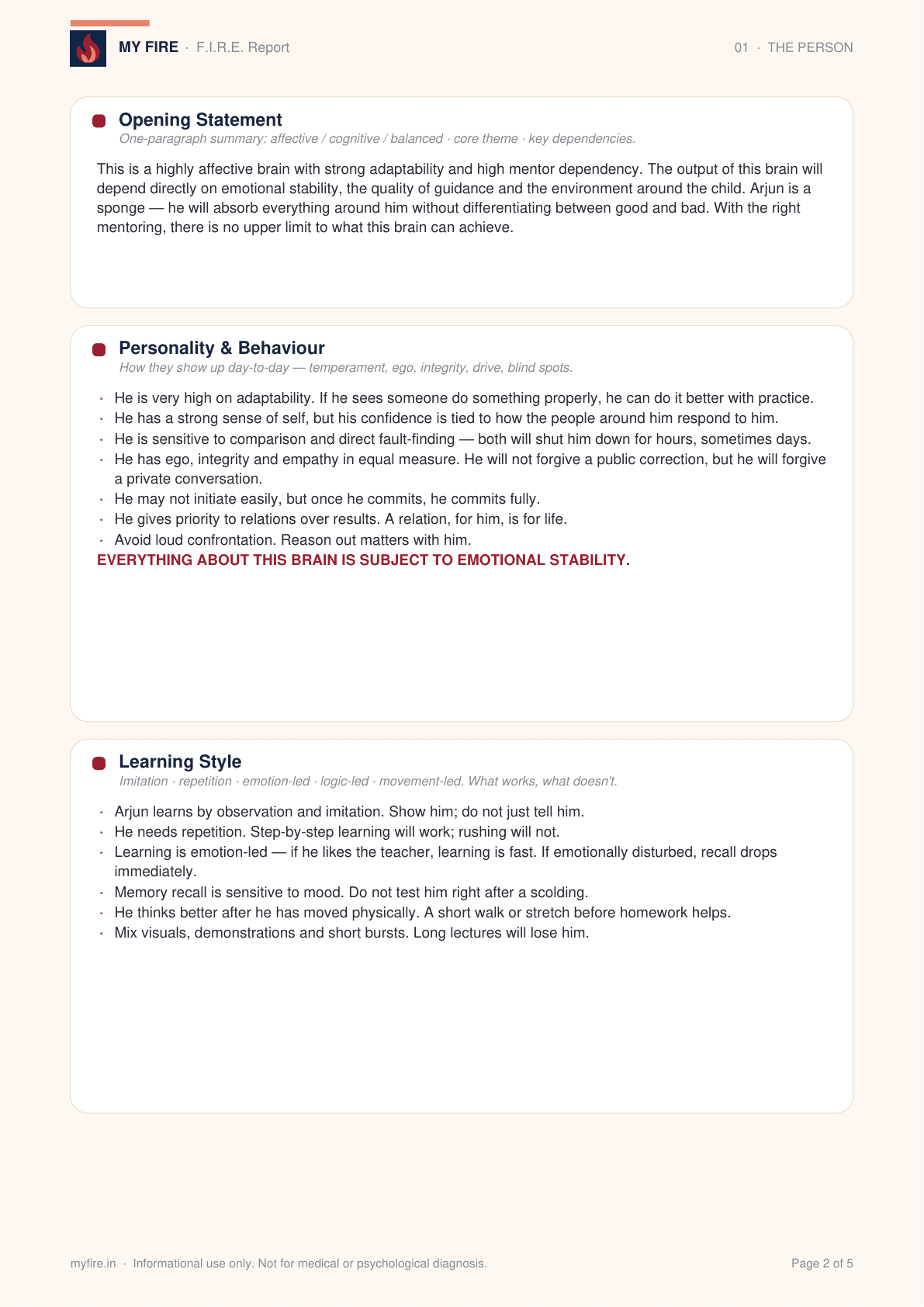 Sample MyFire report, page 2 of 5